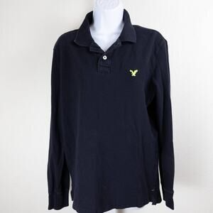 American Eagle Mens Black Long Sleeve Polo Shirt M